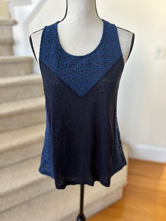 J. Crew Tops - NWT J.Crew Navy Blue Eyelet Broderie Linen Scoop Neck Tank Top